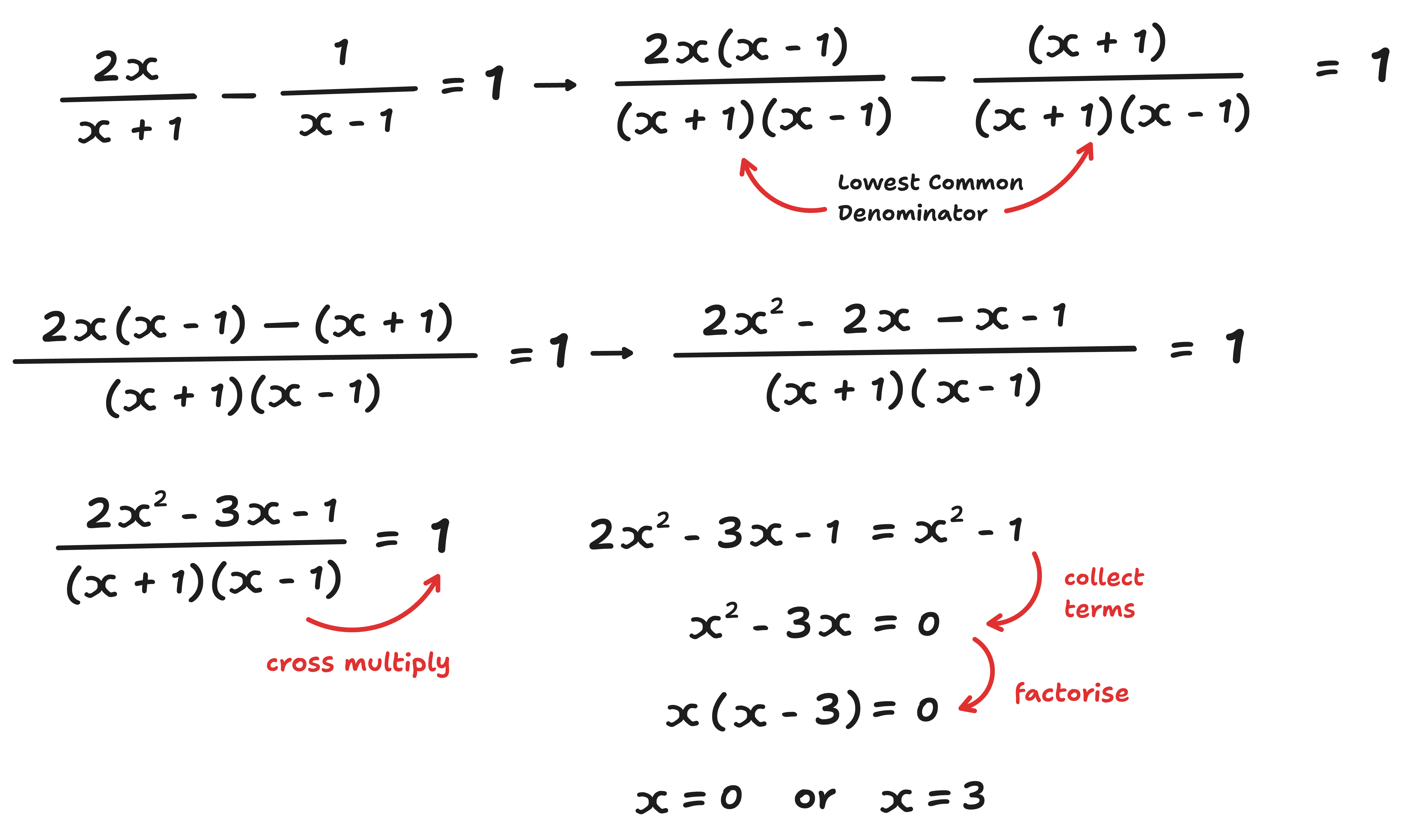 subtracting algebraic fractions with multiple denominators
