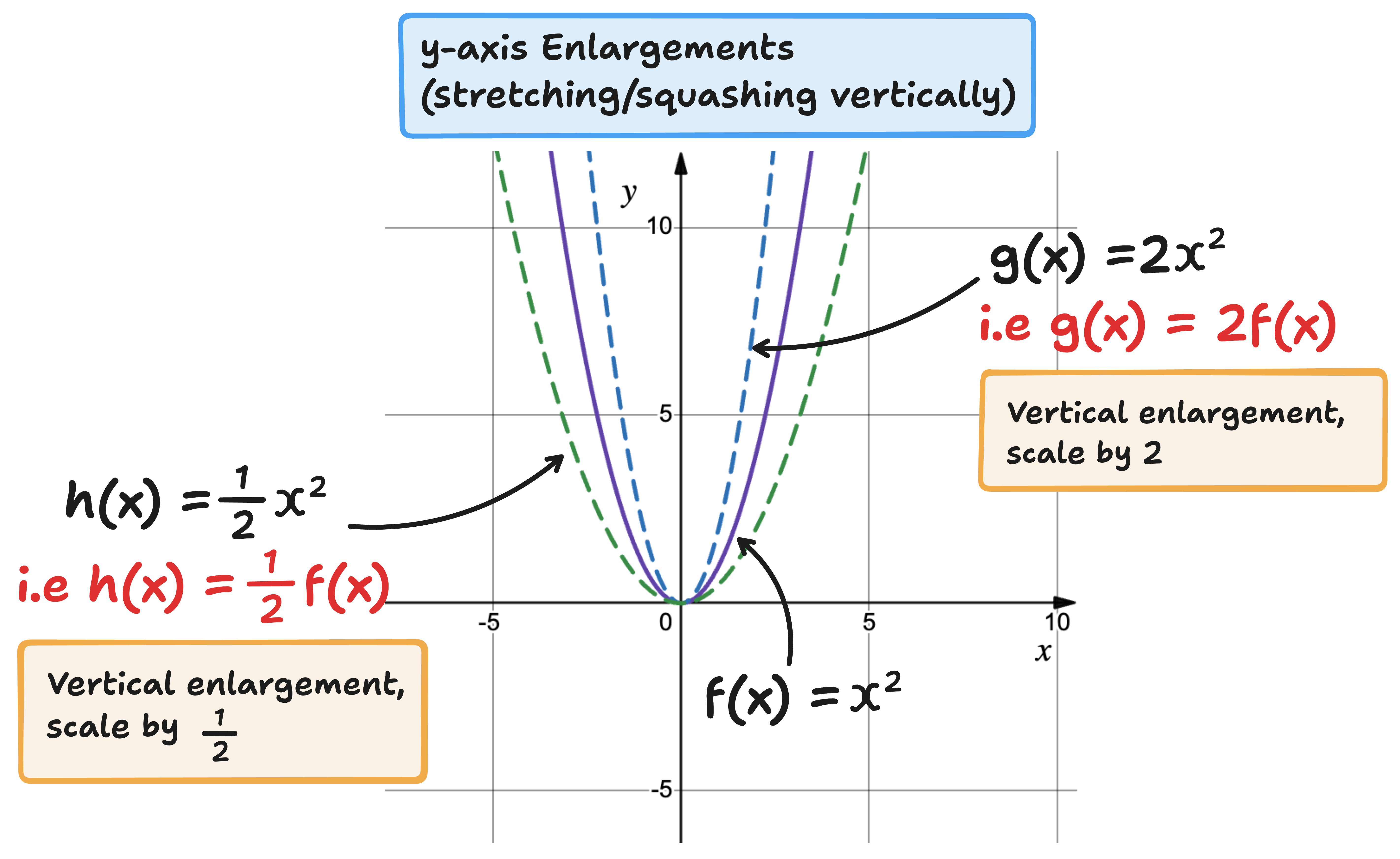y-axis transformations - enlargement by stretching/squashing