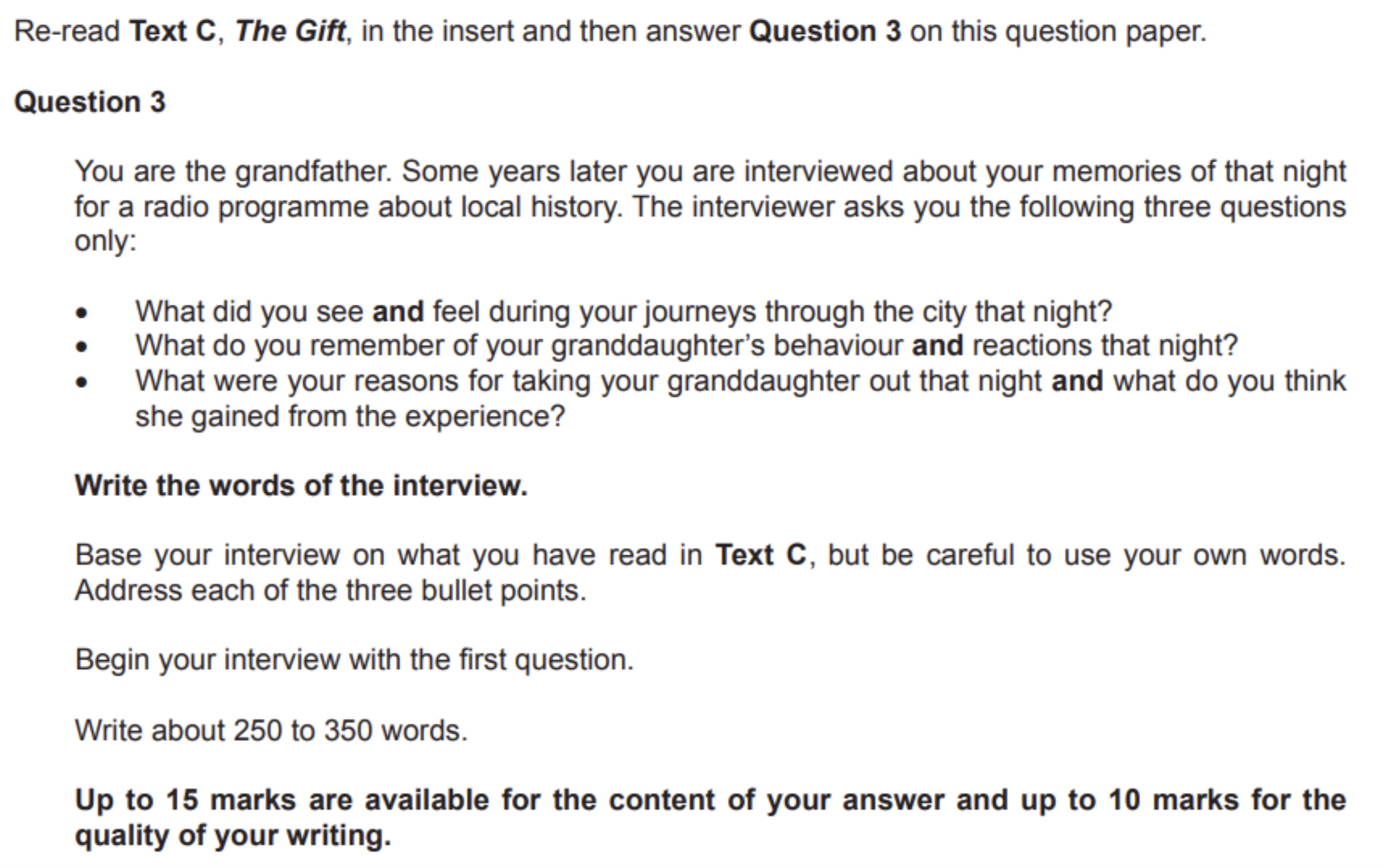 Question 3 Interview example question