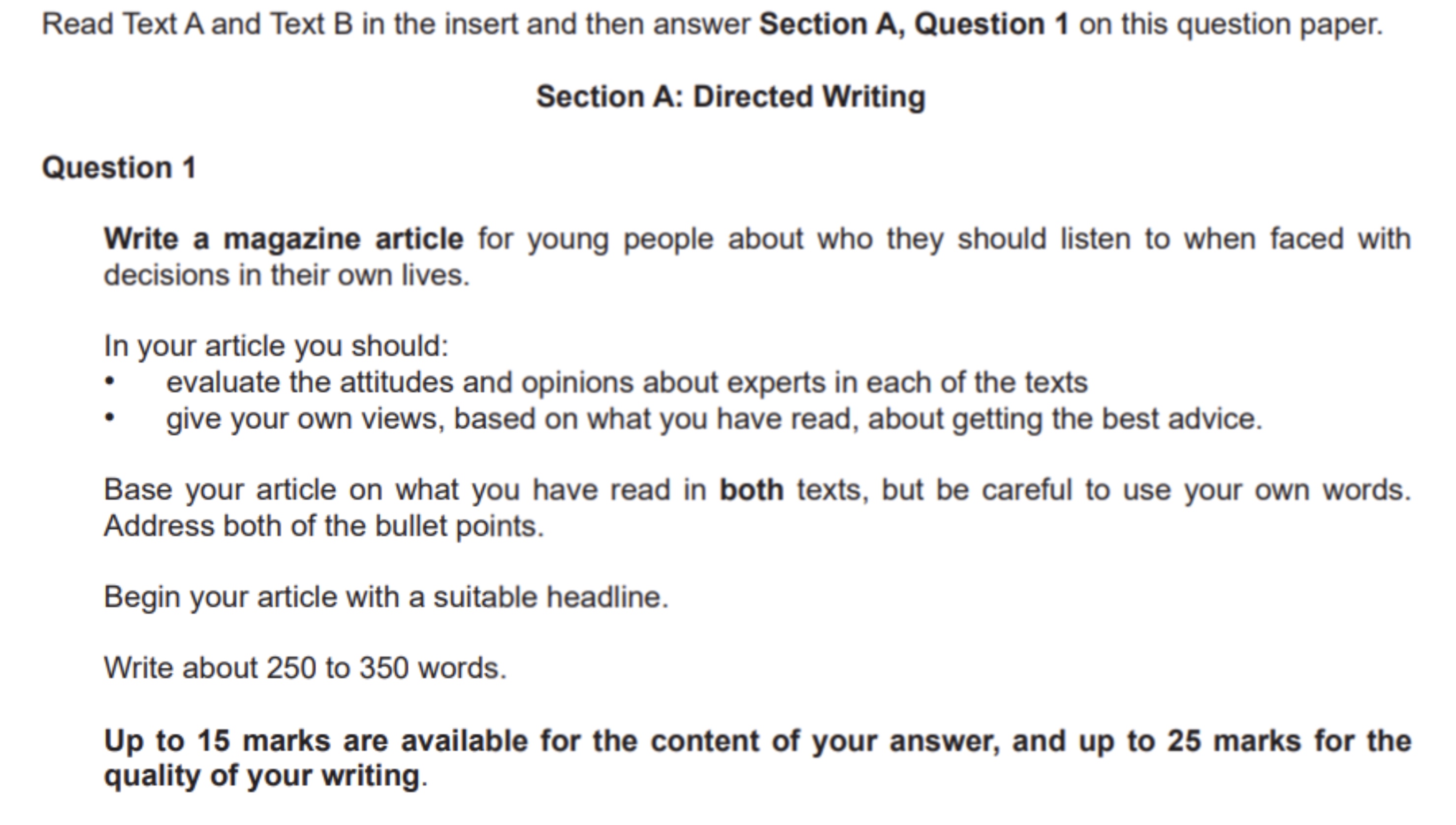 Question 1 Section A Article question